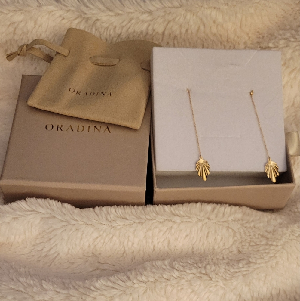 Oradina drop fanfare earrings 14k yellow gold(pair)